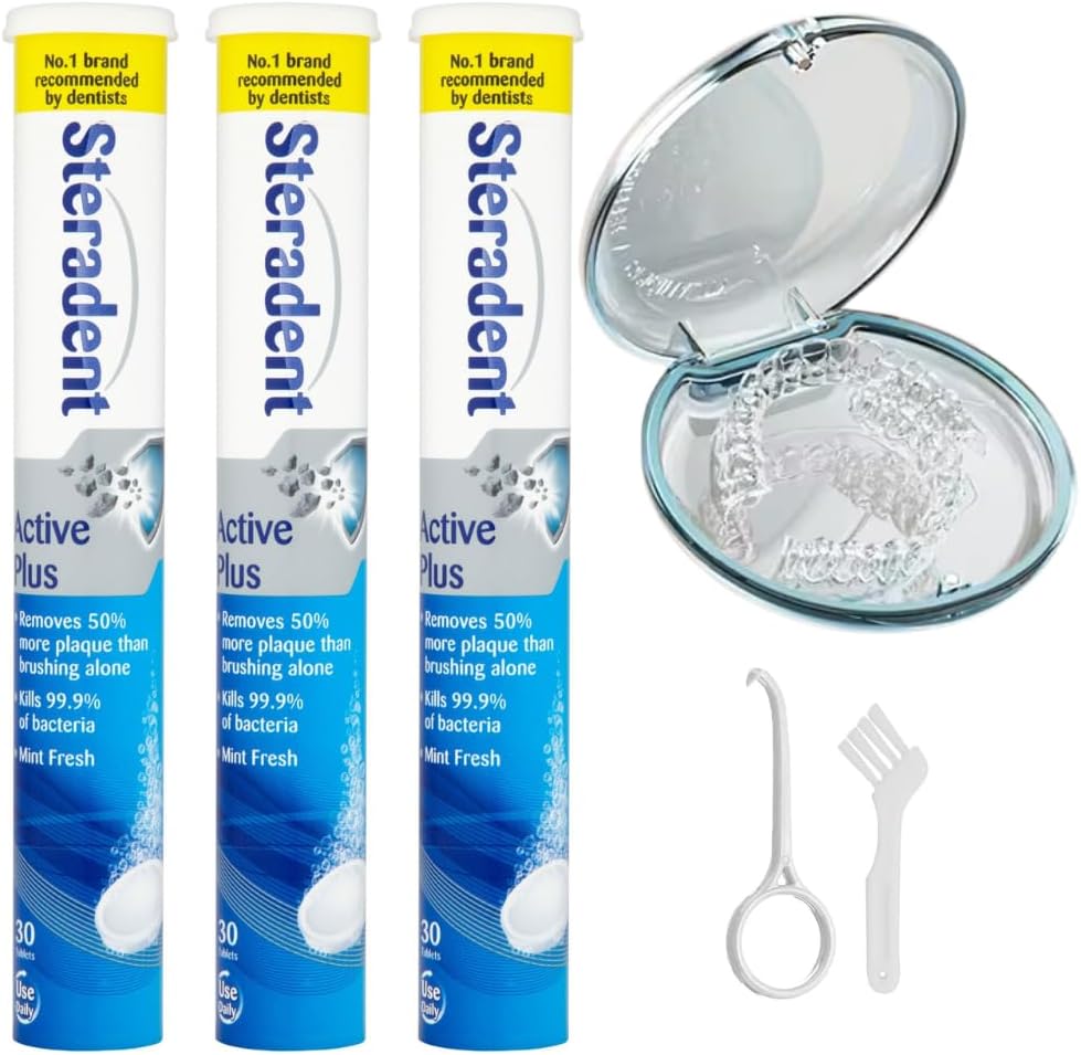 Steradent Aligner | Retainer | Denture Cleaning Tablets - 30 Tabs | Sterilizing Tablets for False Teeth